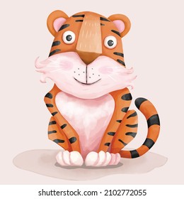 Cute tiger in watercolor style