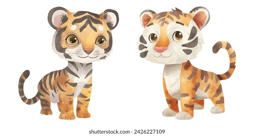 cute tiger watercolour vector illustration