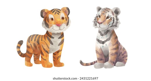 cute tiger watercolour vector illustration 