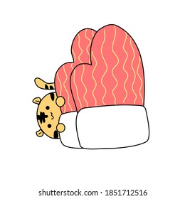 Cute tiger with winter gloves