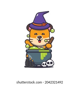 cute tiger witch making potions