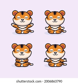 Cute tiger in yoga meditation poses