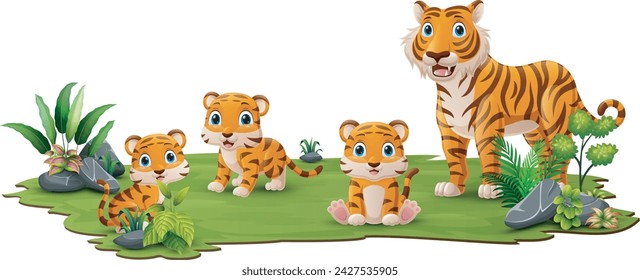 Cute tigers cartoon in the jungle