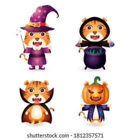 cute tigers with costume halloween character collection