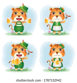 a cute tigers couple with traditional oktoberfest dress