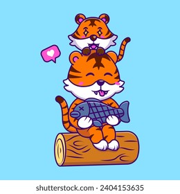 Cute Tigers Holding a Fish 