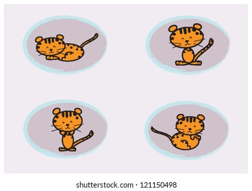 Cute Tigers Vector Illustration
