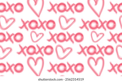 Cute, tightly packed texture with repeating pink heart contours and "XOXO." Ideal for greeting cards and scrapbooking