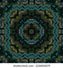 Cute tile geometric seamless pattern vector design. Retro colorful background. Boho repeat textile print. Arabesque folk motifs patchwork sample. Wallpaper decor texture backdrop.