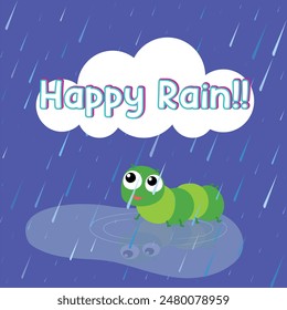 Cute Tinny Caterpillar enjoying and is Happy In Rain