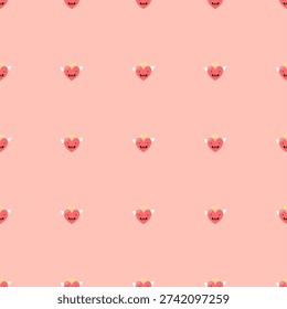 Cute tiny angel heart seamless pattern on pink background vector illustration