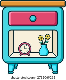 Cute Tiny Bedside Table Illustartion