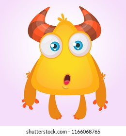 Cute tiny cartoon monster. Vector illustration of orange monster character