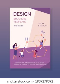 Cute tiny children learning chemistry with teacher. Molecule, mask, school flat vector illustration. Education and study concept for banner, website design or landing web page
