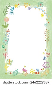 cute tiny colorful flowers and plants frame , illustration card decoration , border , sign and cute label	