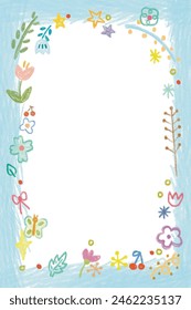 cute tiny colorful flowers and plants frame , illustration card decoration , border , sign and cute label	