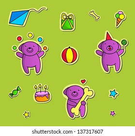 Cute tiny dogs on birthday party sticker stylized
