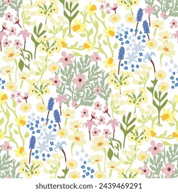 Cute tiny florals seamless pattern fabric in small flowers. Aesthetic contemporary background. Vector illustration.