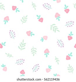 Cute tiny flowers and berries. Seamless pattern. Vector background. 