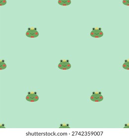 Cute tiny frog seamless pattern on mint green background vector illustration