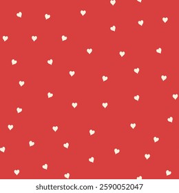 Cute, tiny hearts pattern on a red background. Heart seamless pattern.  Valentine's day texture, Print for wrapping paper or fabric.