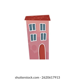 Cute tiny house. Cartoon small town houses, minimalism city buildings, minimal suburban residential house vector illustration icon. House small multicolour, structure town residential exterior white