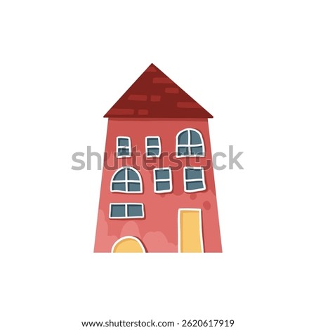 Cute tiny house. Cartoon small town houses, minimalism city buildings, minimal suburban residential house vector illustration icon. House small multicolour, structure town residential exterior white