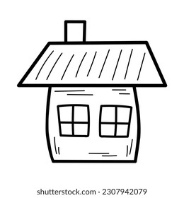 Cute tiny house in doodle style. Sweet home. Vector hand-drawn illustration isolated on white background.