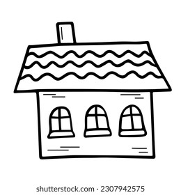 Cute tiny house in doodle style. Sweet home. Vector hand-drawn illustration isolated on white background.