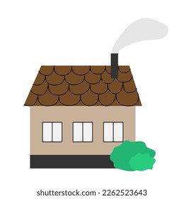 Cute tiny house in a flat style. Country house with windows and tiled roof. Vector illustration with isolated background.