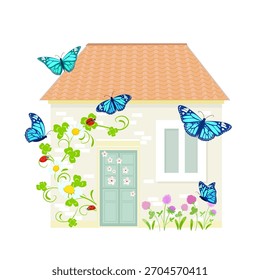 casa minúscula bonito com decoração floral e borboletas