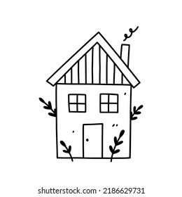 Cute Tiny House Isolated On White Background. Sweet Home. Vector Hand-drawn Illustration In Doodle Style. Perfect For Decorations, Cards, Logo, Various Designs.