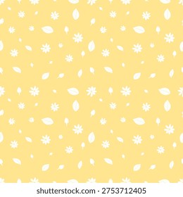 Cute Tiny Jasmine Flower Seamless Pattern Yellow Background Vector