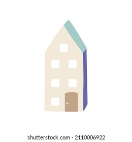 Cute tiny multi-storey house. Simple flat vector illustration isolated on a white background.