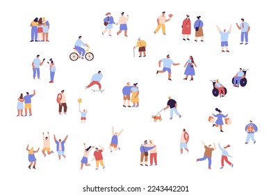 Cute Tiny People silhouette background. Male and female flat characters isolated on white background.	