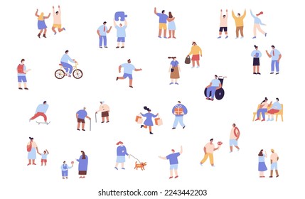Cute Tiny People silhouette background. Male and female flat characters isolated on white background.	