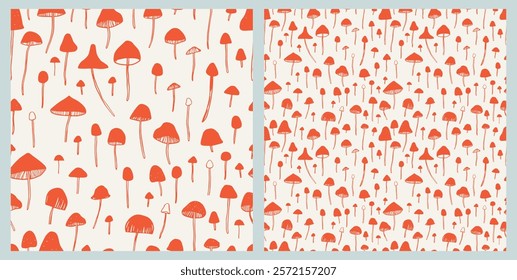 Cute tiny red mushrooms adorable seamless pattern vector illustration