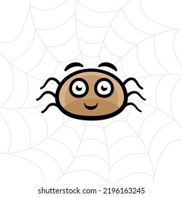 Cute tiny spider on web - vector