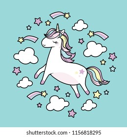 Cute Tiny Unicorn Sleeping On Cloud Stock Vector (Royalty Free ...