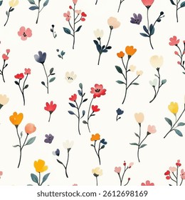 Cute, tiny wildflower pattern on a white background, tiny flower seamless pattern vector illustration, doodle summer, kids and baby designs for print fabric.