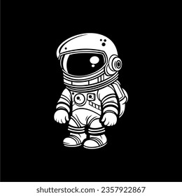 Cute tired Astronaut Icon Vector Illustration. Black and white. Vector Premium Isolated Concept. Flat Cartoon Style. For Business logo