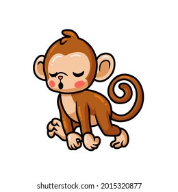 Cute Tired Baby Monkey Cartoon