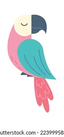 Cute tired bird flat icon Sleeping parrot. Vector illustration