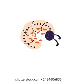 Cute tired centipede sleeps. Amusing butterfly, moth larva with happy facial expression. Little curled caterpillar, adorable worm character. Flat isolated vector illustration on white background