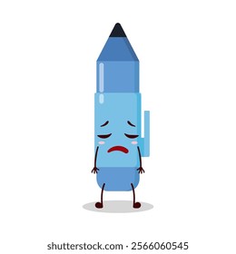 cute tired expression of blue pen cartoon character
