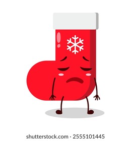 cute tired expression of Christmas sock cartoon character