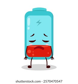 cute tired expression of empty battery cartoon character
