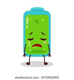 cute tired expression of full battery cartoon character
