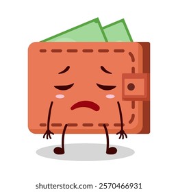 cute tired expression of wallet cartoon character
