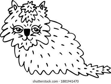Cute tired fluffy cat. Hand drawn vector illustration for children.
